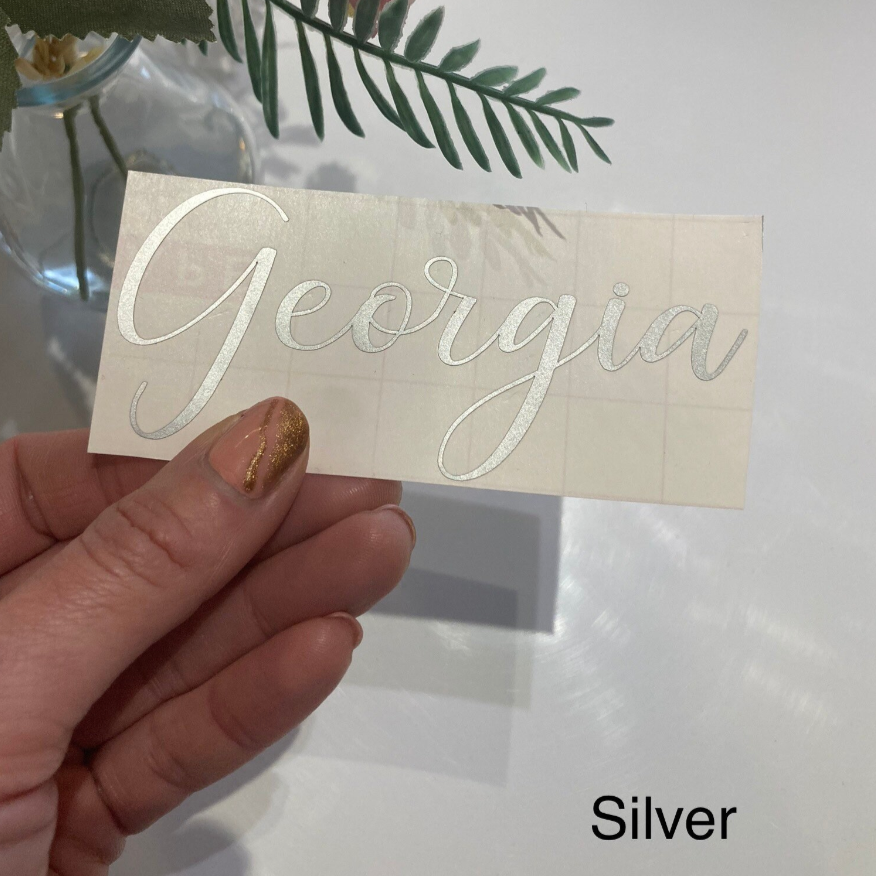 Vinyl name decals - silver