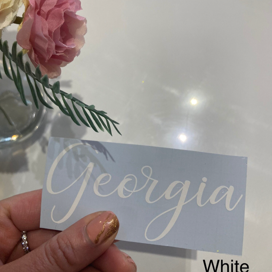 Vinyl name decals - white